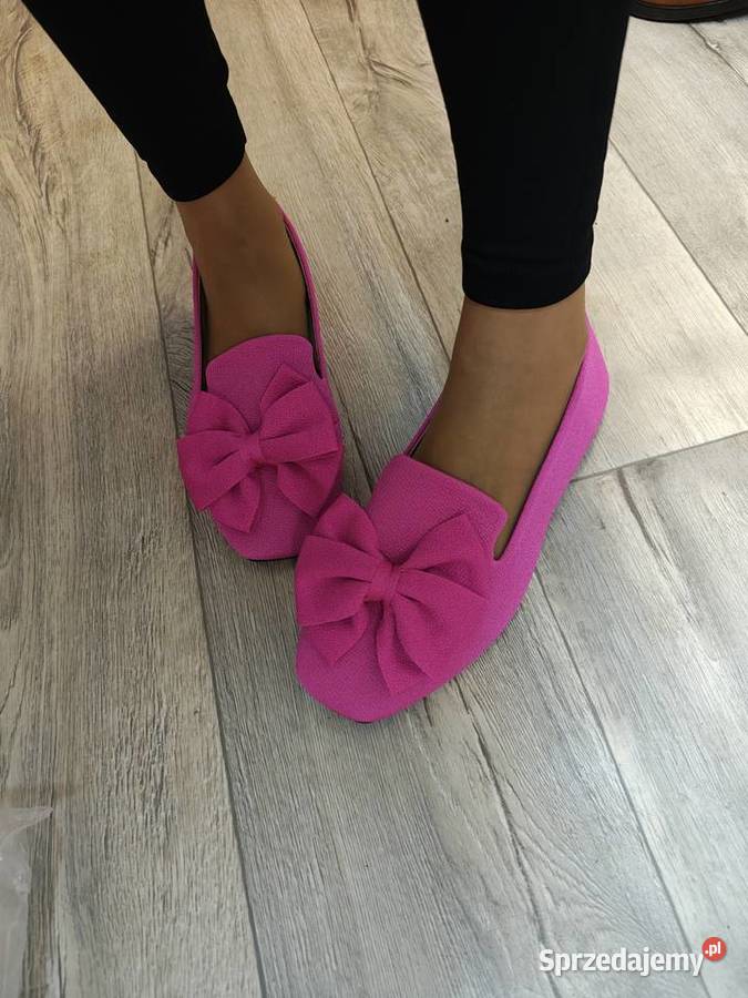 43 Różowe letnie mokasyny baleriny z kokardą