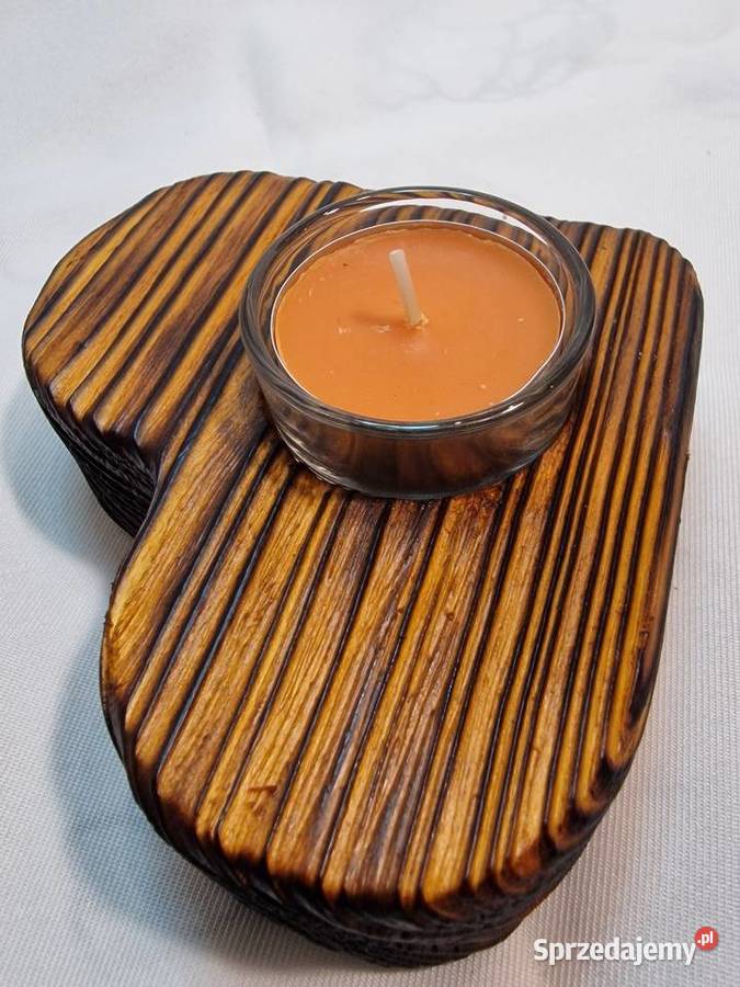 Świecznik drewniany serce koniakowy na tealight warmińsko-mazurskie Sępopol