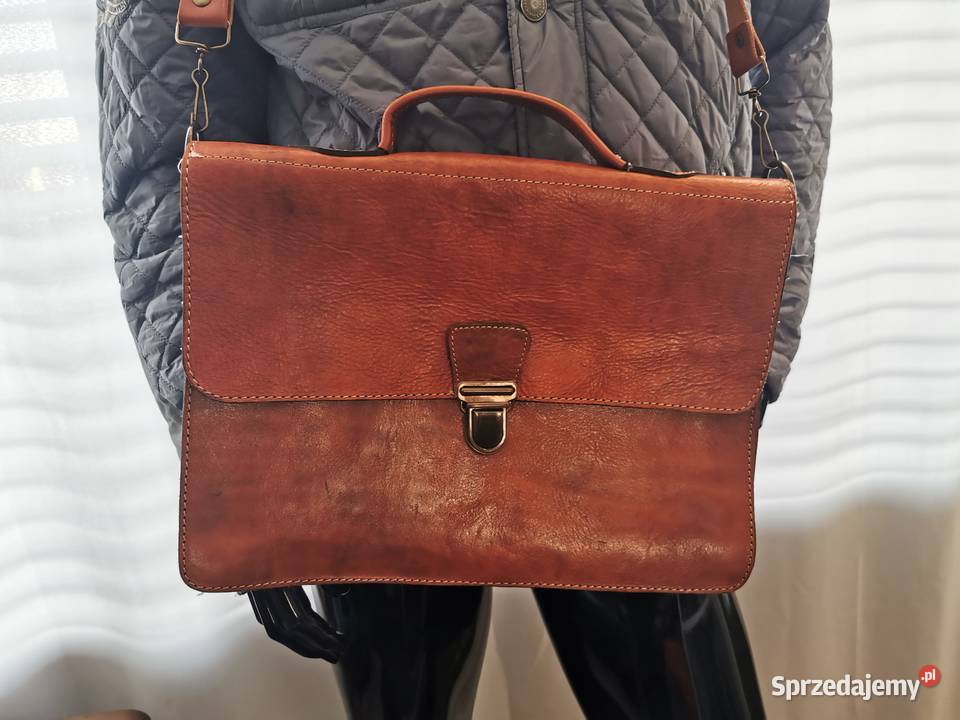 Piękna torba skórzana na laptop aktówka na pasek