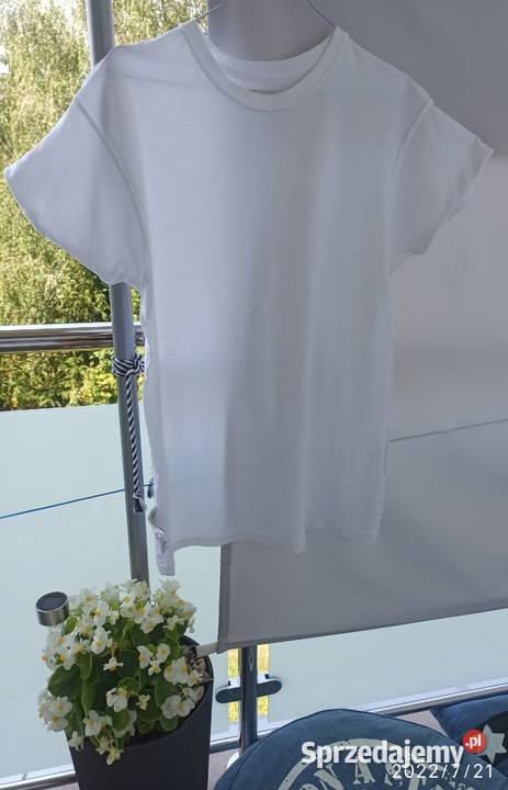 Biały tshirt z wywijanym rękawem uniseks rozmiar Radzyń Podlaski