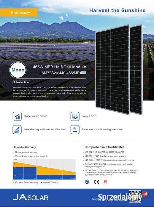 JA Solar 455W JAM72S20455MR Czarna Rama małopolskie