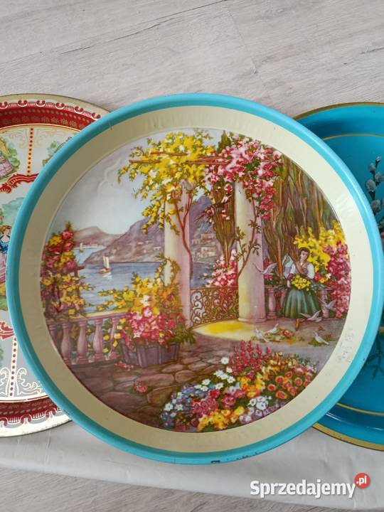 Cztery blaszki tace malowane z PRL zestaw Pozostałe Choszczno