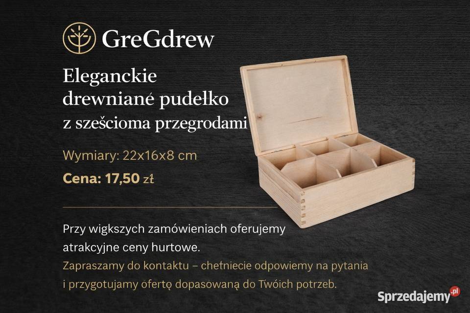 Eleganckie pudełko drewniane 6 przegród Biznes i Przemysł Białka