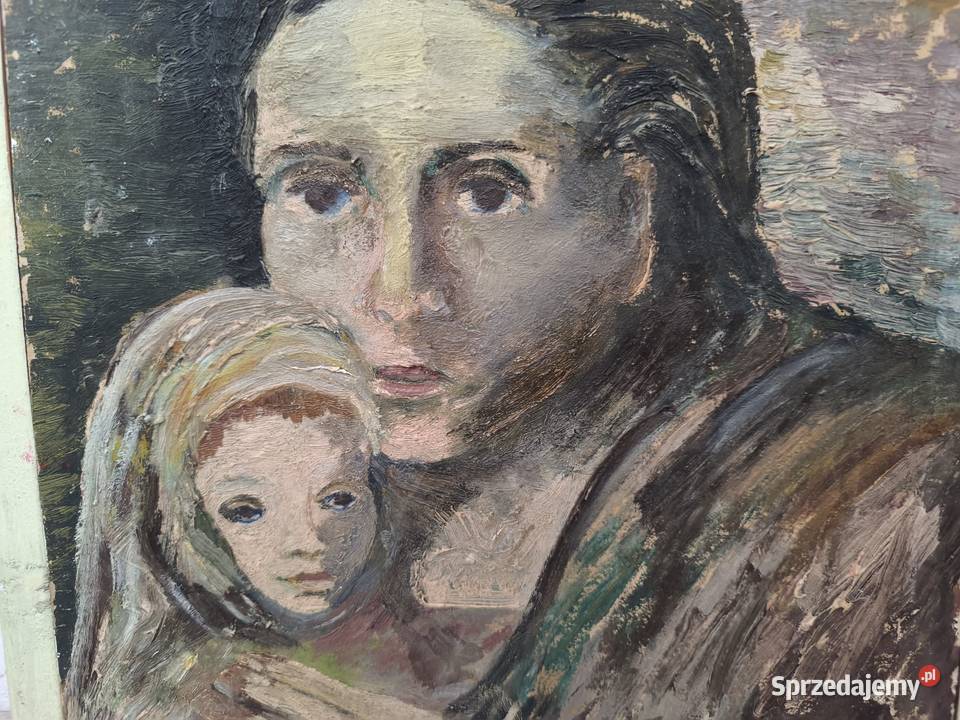 Piękny obraz olejny portret kobiety z dzieckiem łódzkie Łódź