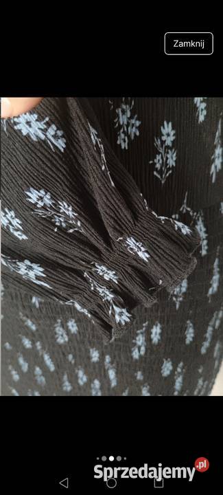 Czarna sukienka z baskinką kwiaty długa Krosno