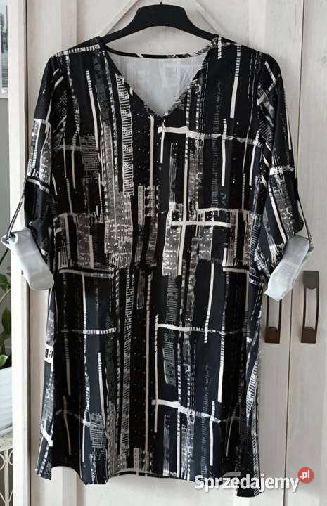 Wizytowa TUNIKA BLUZKA L w czarnobiały print Bluzki i koszule Lublin sprzedam