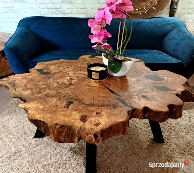 Stolik kawowy 117x100 PIĘKNY OKAZ LIVE EDGE Śrem sprzedam