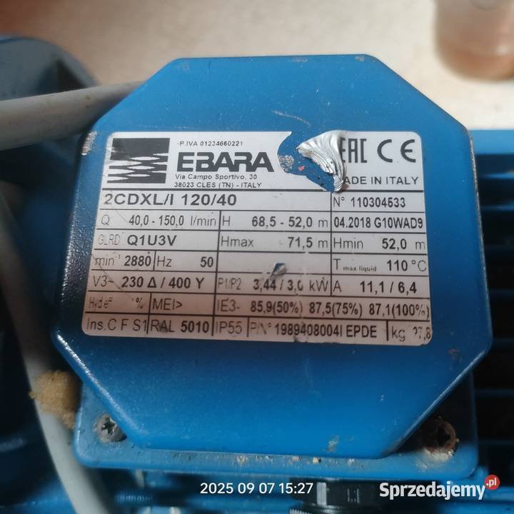 Pompa wody ebara podlaskie Hajnówka