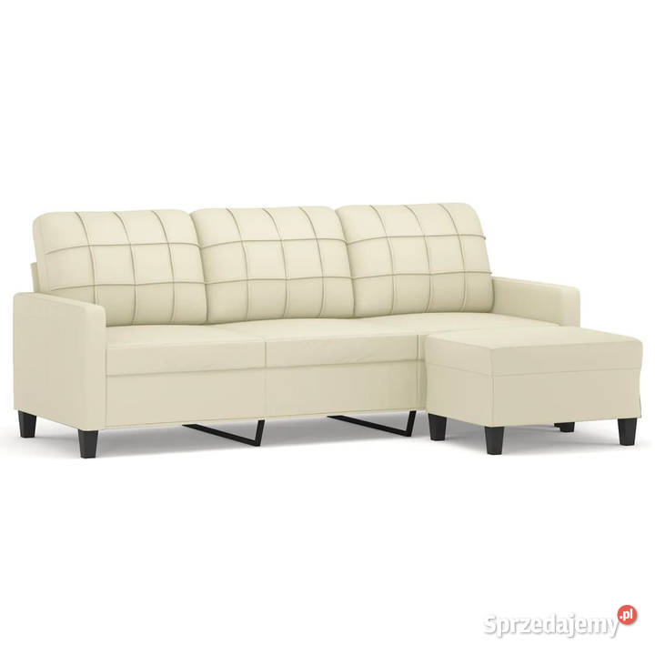 3osobowa sofa z podnóżkiem kremowa 180 sztuczna mazowieckie Warszawa