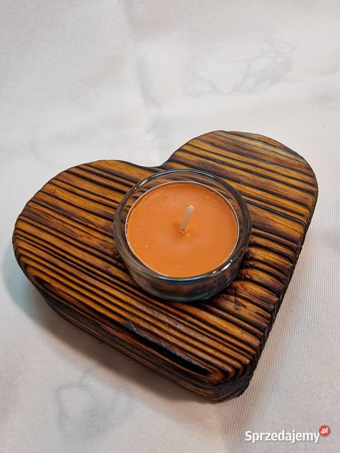 Świecznik drewniany serce koniakowy na tealight pomarańczowy warmińsko-mazurskie Sępopol