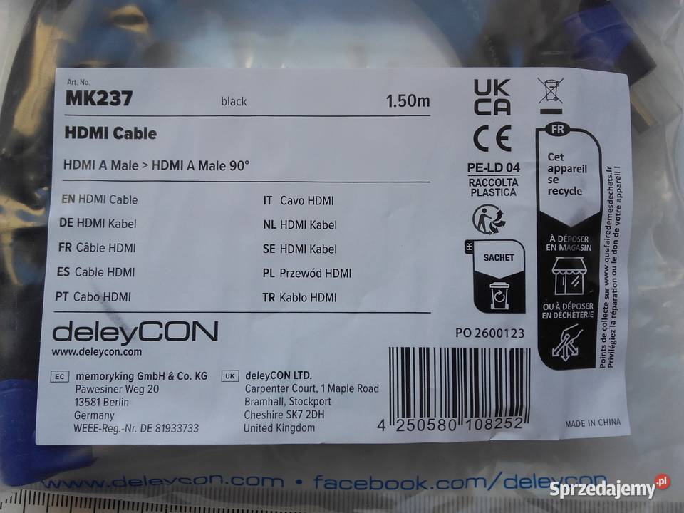 Kabel deleyCON MK237 HDMIHDMI 15m kąt 90 HDMI20a