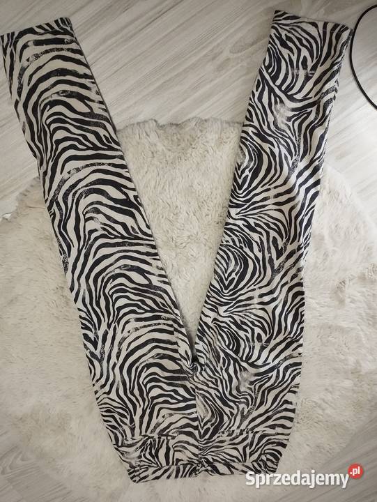 Stylowe spodnie LINDEX w modny wzór zebry czarny Spodnie Mysłaków sprzedam