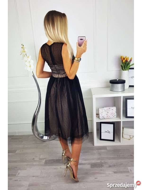 Czarno beżowa sukienka brązowy/beżowy Tarnów
