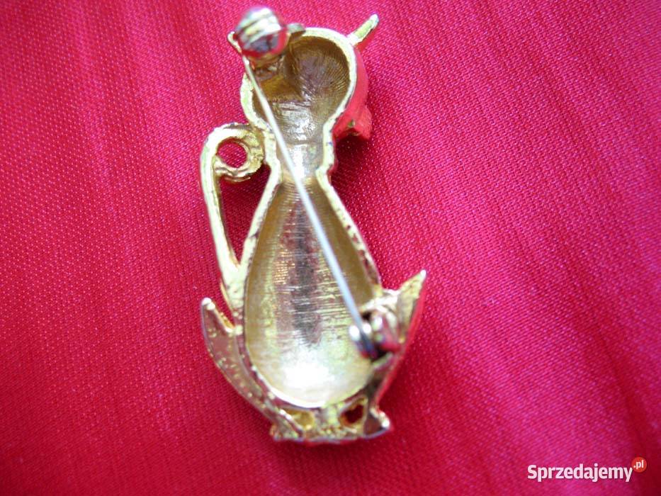 Broszka KOT metal emaliowany Vintage Gontie