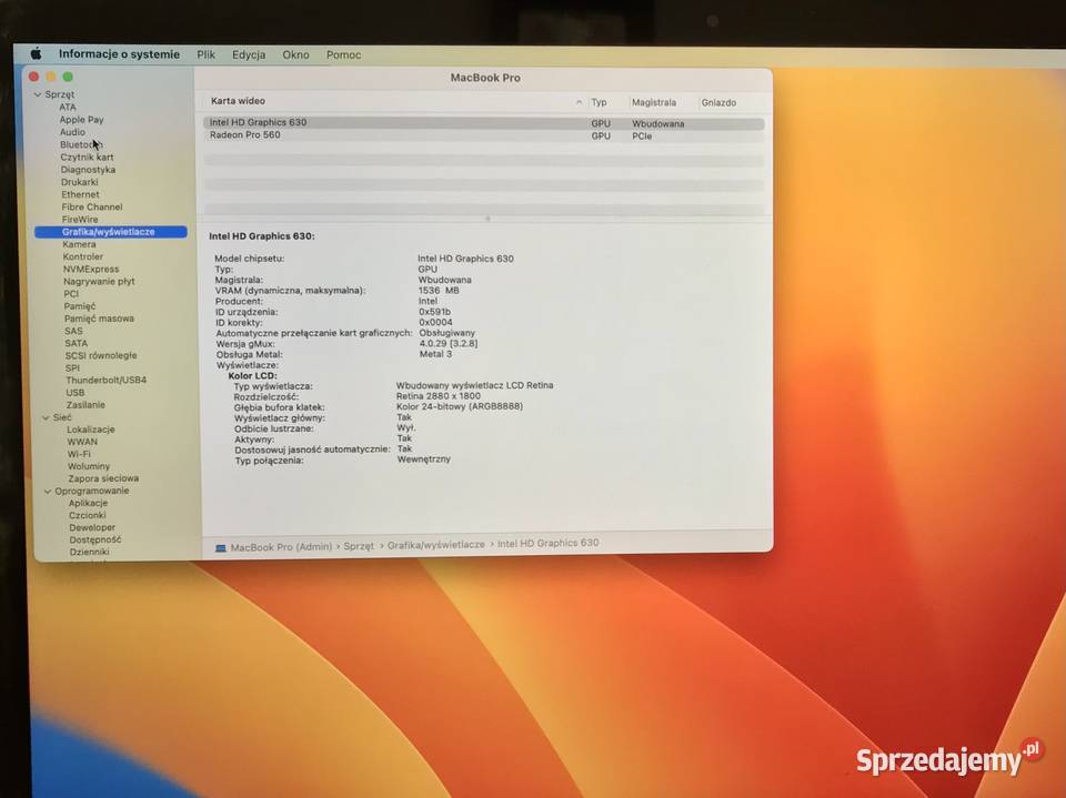 APPLE MacBook Pro 15 2017 i7 29GHz 16 512GB AMD Warszawa