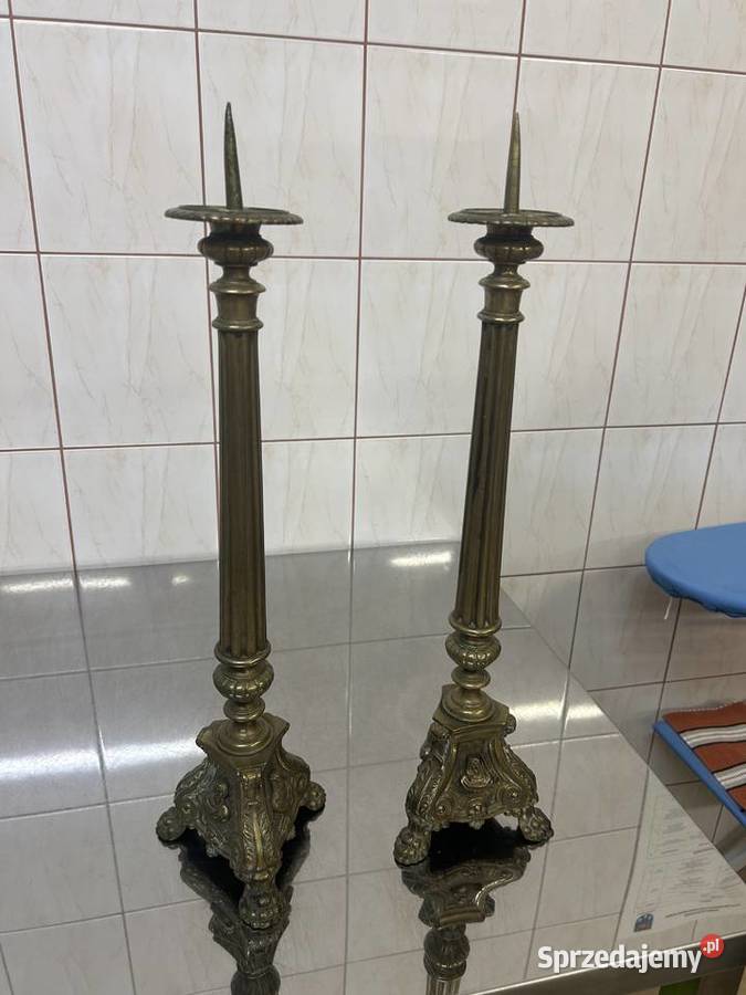 Dwa mosiężne lichtarze Maryja Serce Jezusa 54 Gliwice sprzedam