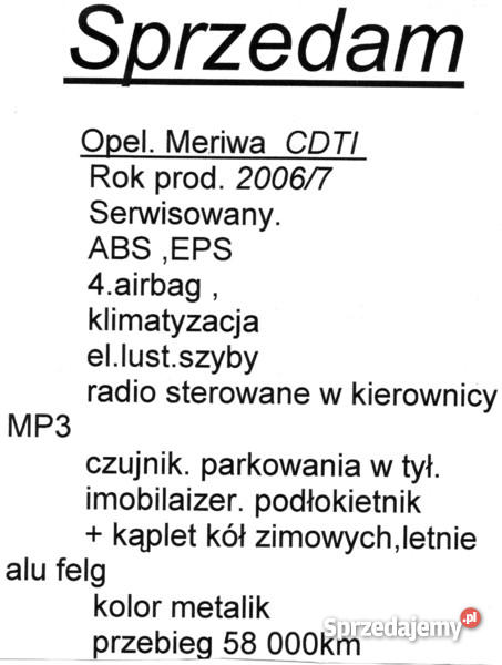 OPEL MERIWA poduszka powietrzna Tarnawa sprzedam