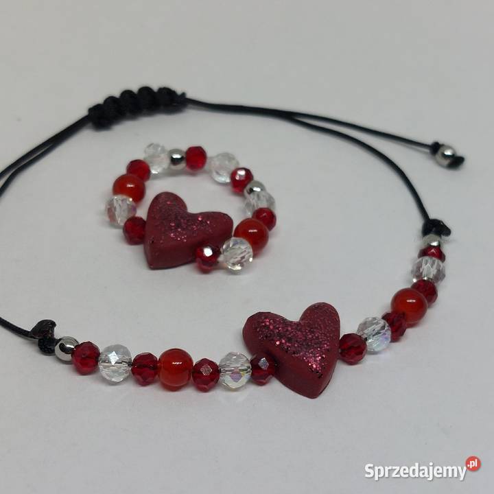 Bransoletka i pierścionek z sercem ręcznie Rękodzieło pomorskie Lębork
