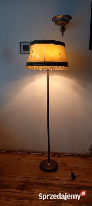 Trzyramienna mosiężna lampa podłogowa z abażurem sprzedam