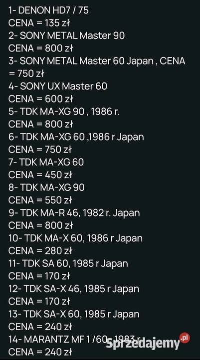 Kaseta HITACHI DENON SONY Thats TEAC TDK Węgorzewo sprzedam