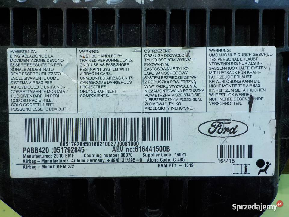 FORD KA MK2 II 12 B 10r 3D AIRBAG poduszka mazowieckie Suków