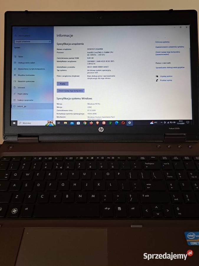 Laptop HP 6560B 156 256GB SSD 8GB RAM WIN 10 Biłgoraj sprzedam