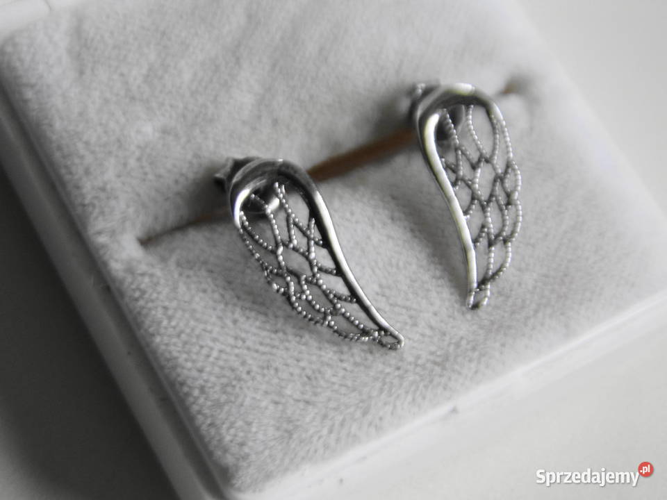 Śliczne kolczyki skrzydełka srebro 925 srebro Kolczyki Zegarki i Biżuteria mazowieckie