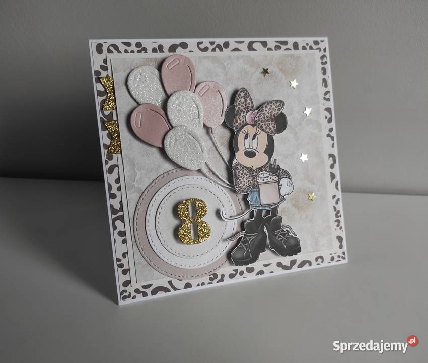 Kartka ręcznie robiona na urodziny z myszką