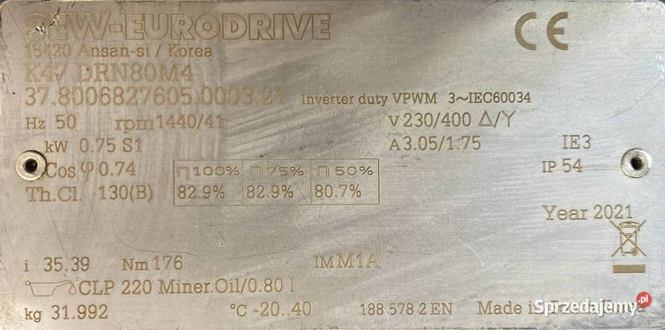 motoreduktor przekładnia 075kW 41obr 3fazowy SEW Pigża
