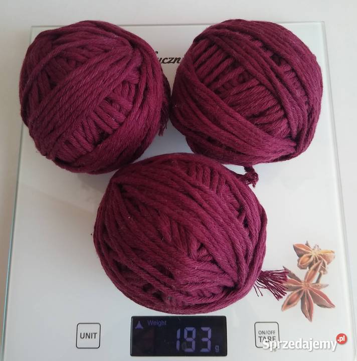 Sznurek bawełniany Burgund Śliwka 193 gramy 2 mm Gdańsk sprzedam