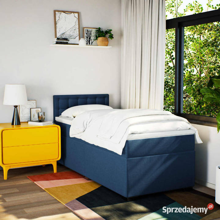 Łóżko kontynentalne z materacem niebieskie