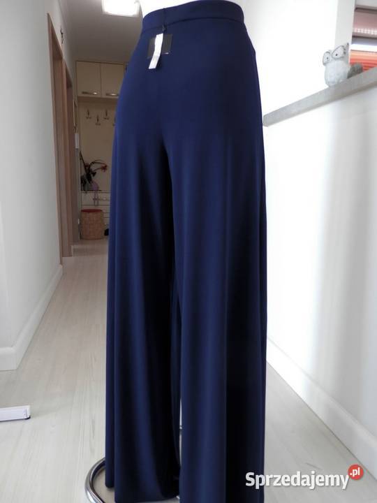 Spodnie Zara Nogawki Szerokie Granatowe Wysoki