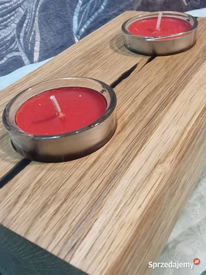 Świecznik dębowy z żywicą silikonowe nóżki 2 Sępopol sprzedam