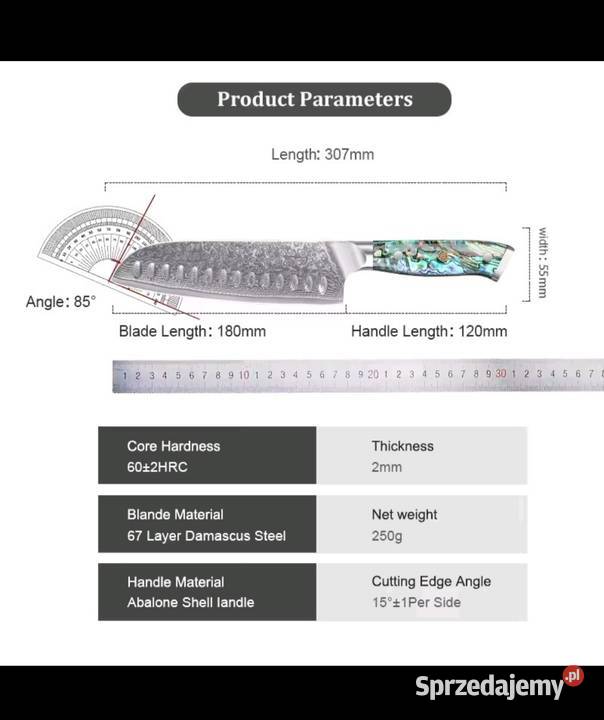 Japoński nóż szefa kuchni SANTOKU stal Wyposażenie wnętrz Osiecznica
