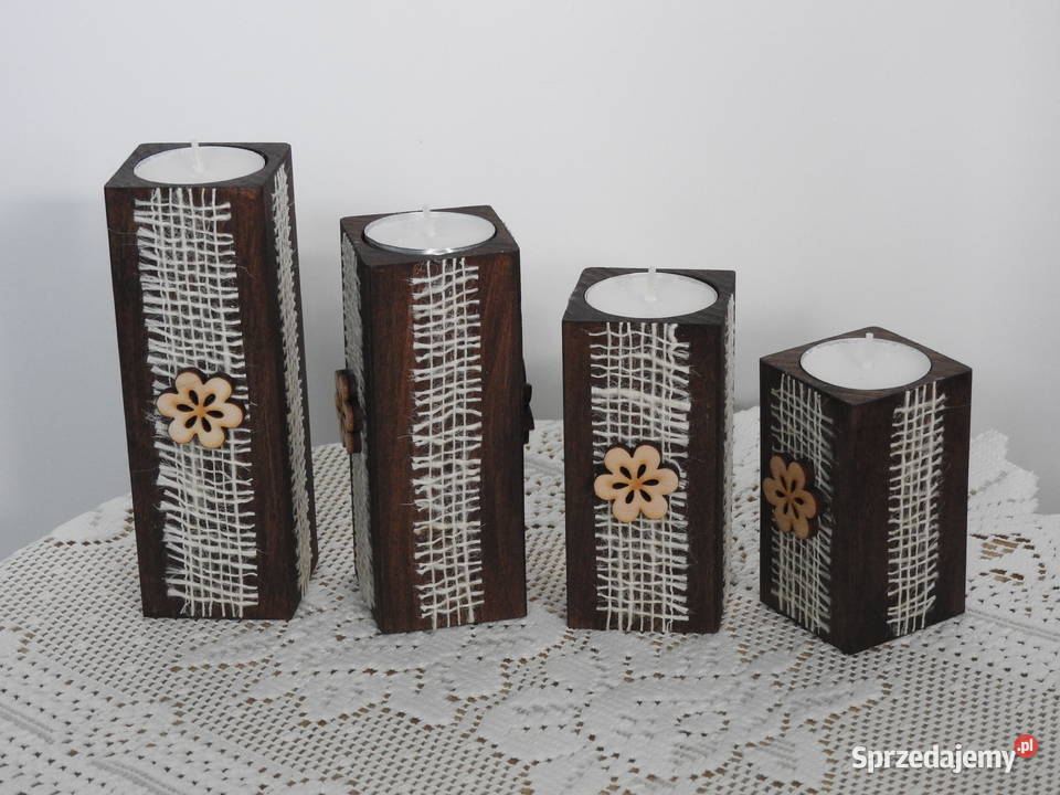 Świeczniki zestaw handmade drewniane prezent Bytom