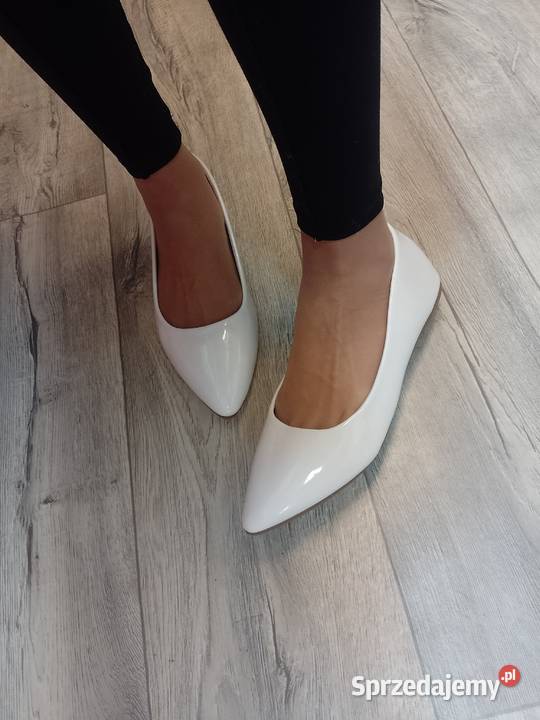 4243 Białe ślubne baleriny wieczorowe NOWE tkanina Kraków