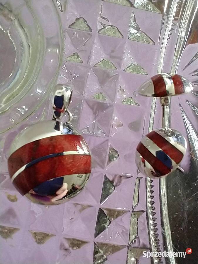 Komplet wisior kolczyki srebro 925 koral Łódź