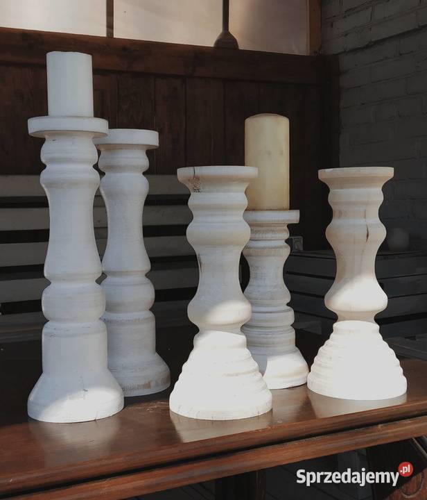 Świeczniki drewniane toczone dekoracje ślubne Poznań