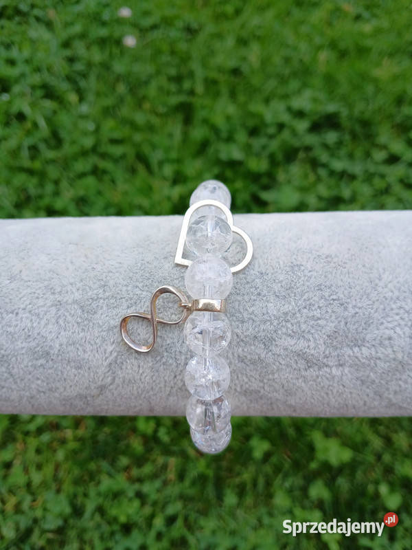 Bransoletka z Kryształu lodowego 10mm z sercem i srebro świętokrzyskie