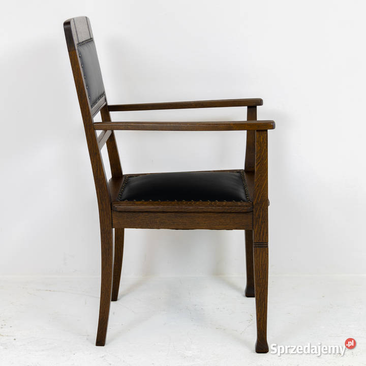 Fotel do biurka dębowy secesja antyk stary skóra Swarzędz