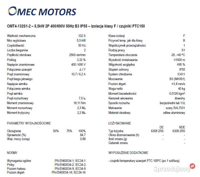 SILNIK OMT4132S12 55kW 2P 400690V 50Hz B3 IP55 Czarnylas