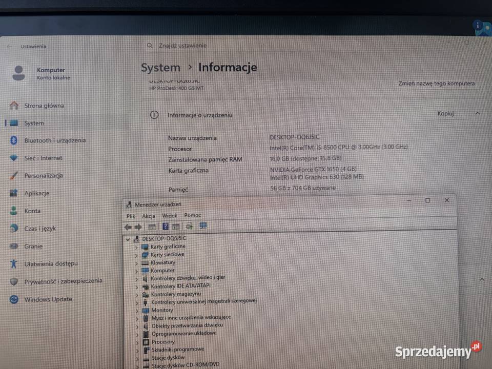 Komputer HP ProDesk 400 G5 MT i58500 16GB ram HP/Compaq