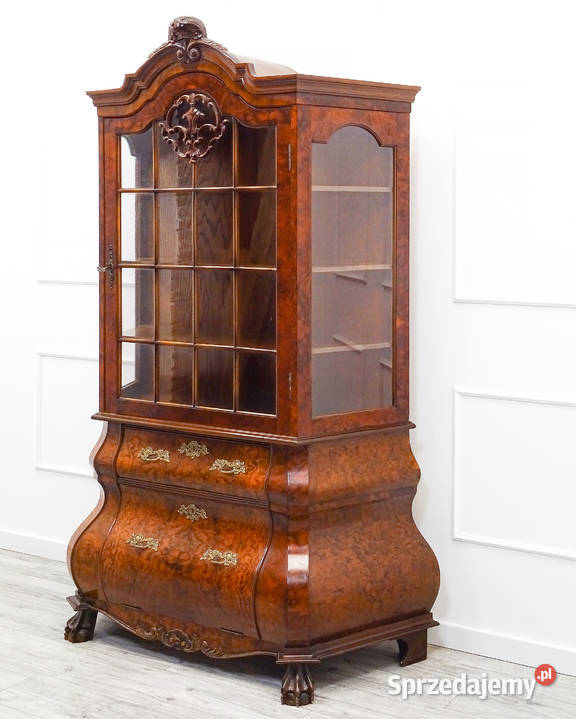 Zdobiona wysoka WITRYNA drewniana ORZECH Meble wielkopolskie Kalisz