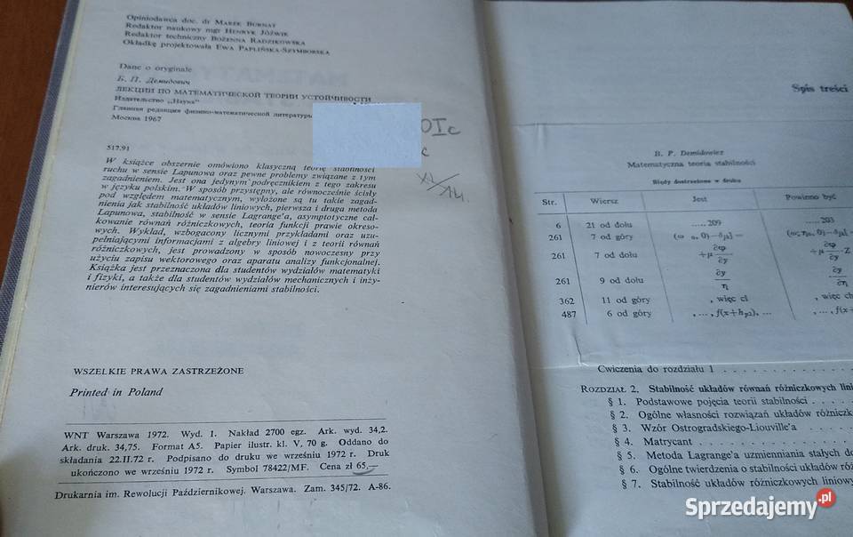 Matematyczna teoria stabilności B P Demidowicz Książki naukowe i popularnonaukowe Gdańsk sprzedam