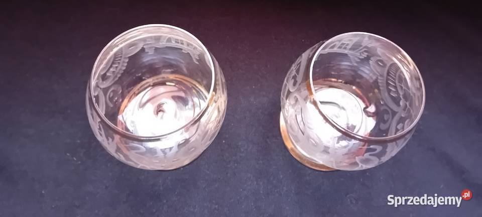 Dwa ręcznie szlifowane kieliszki do koniaku Porcelana i szkło Koźminek