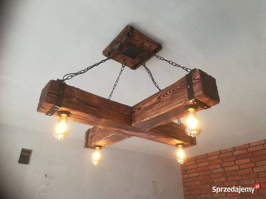 Drewniana lampa wisząca żyrandol RETRO odcienie brązowego Bytów