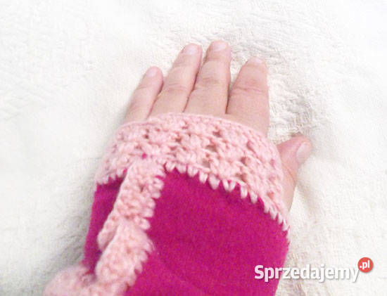 różowe mitenki ciepłe mitenki wełniane mitenki