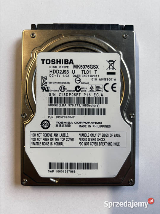 Dysk twardy 25 500GB Toshiba MK5076GSX stan Pojemność 500 Biała Podlaska