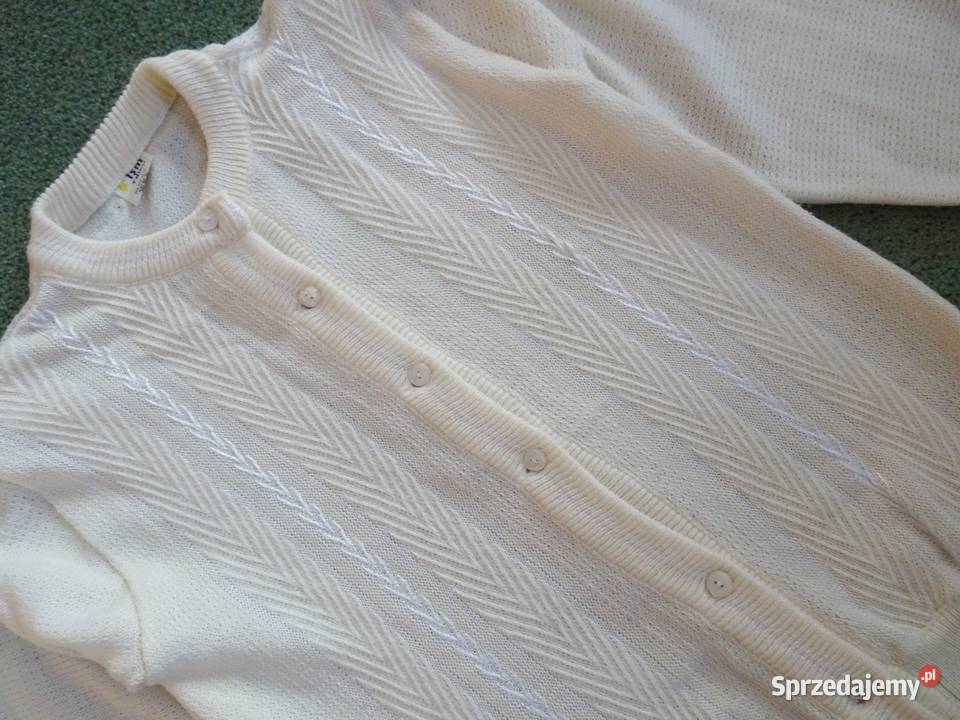 Sweter Zapinany Kremowy Bufki Vintage 40 Rozpinane Swetry i golfy