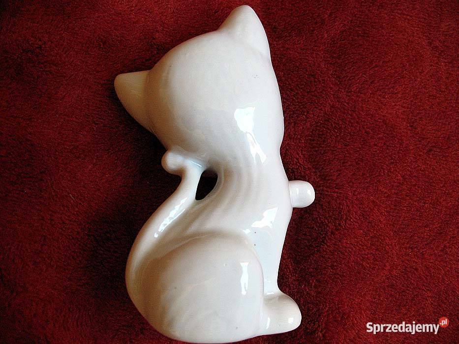 Kot z różową kokardą biała porcelana 10 x 6 x 4 biały Siedlce sprzedam